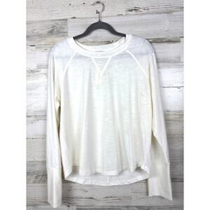 Evereve Womens L White Soren Snap Cuff Cozy Casual Long Sleeve Tee Shirt NWT